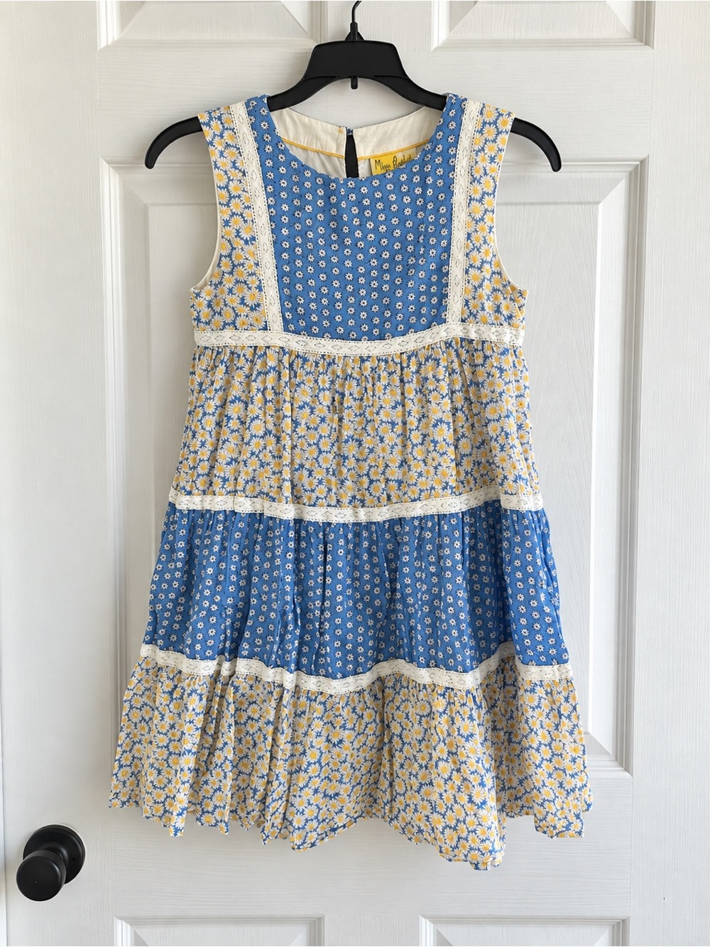 Mini Boden Girls 11-12Y Blue Daisy Floral Tiered Cotton Dress